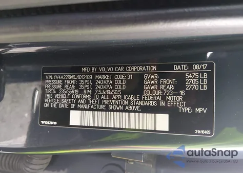 2018 Volvo Xc60 T6 Momentum z USA, uszkodzony, nr VIN YV4A22RK6J1012189